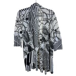 Variations Black White Multi Print Lightweight Asymmetrical Open Cardigan Size L